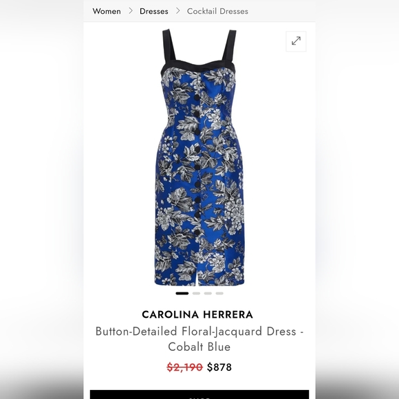 NWT CAROLINA HERRERA Resort 2021 Floral Jacquard Midi Dress - Cobalt Blue Size 8 - Picture 15 of 16